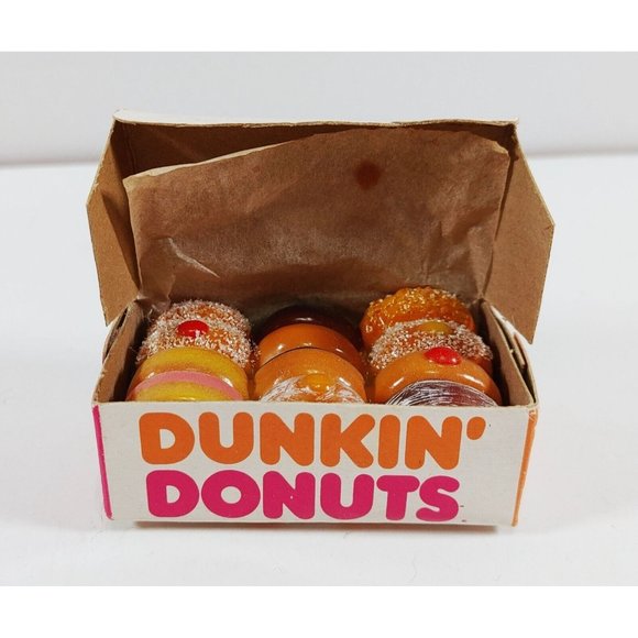 DUNKIN DONUTS Box 12 Little Donuts & Coffee Cup w/Donut Fridge Magnets Vintage - Picture 2 of 7